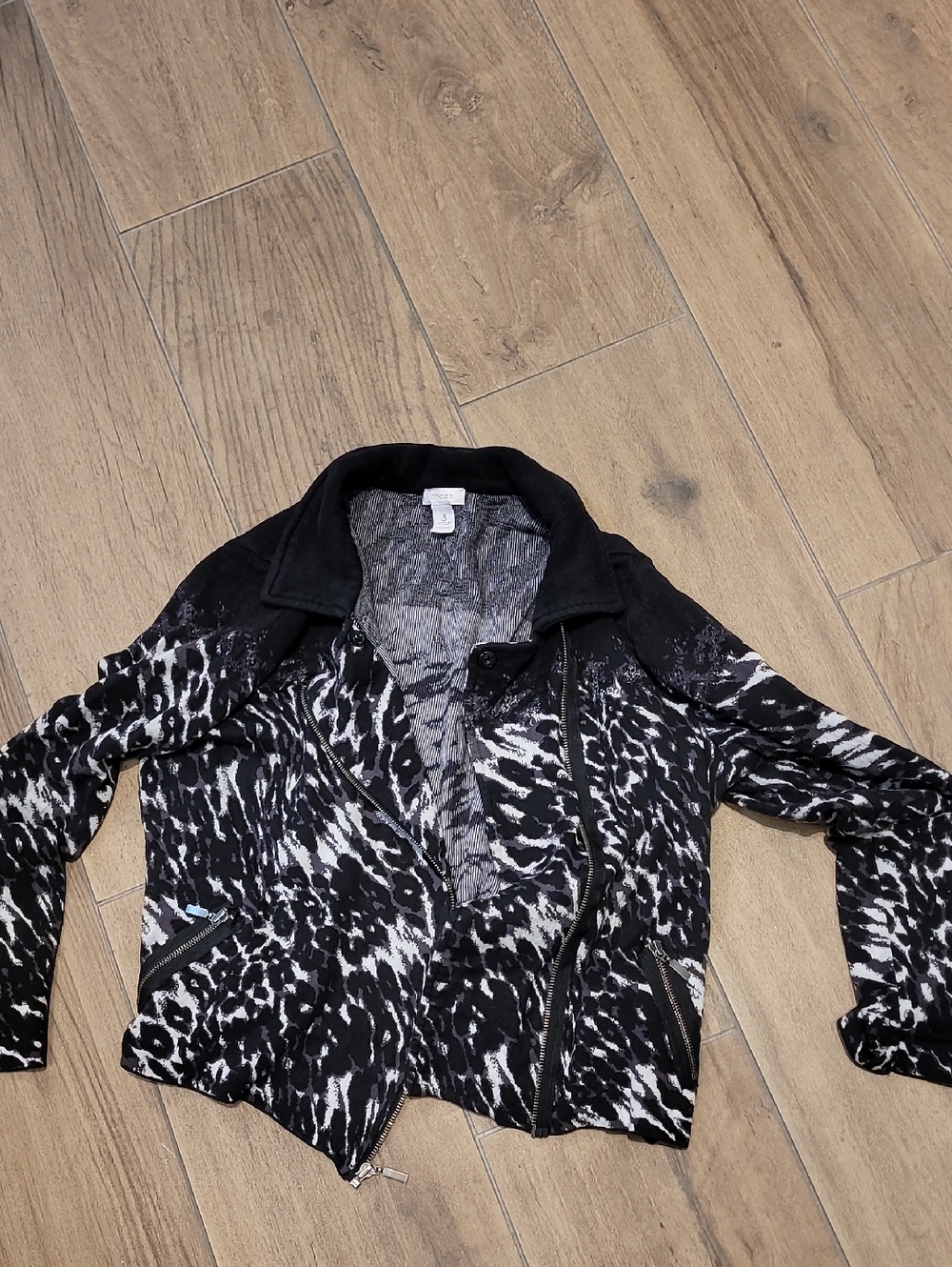 Chico's Leoprd Sweater Jacket Biker 3